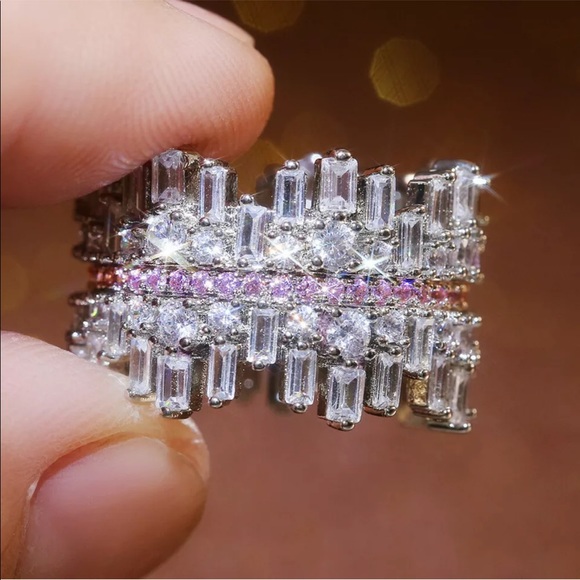 New Women’s 925 Silver White Pink Sapphire Ring - Picture 6 of 11